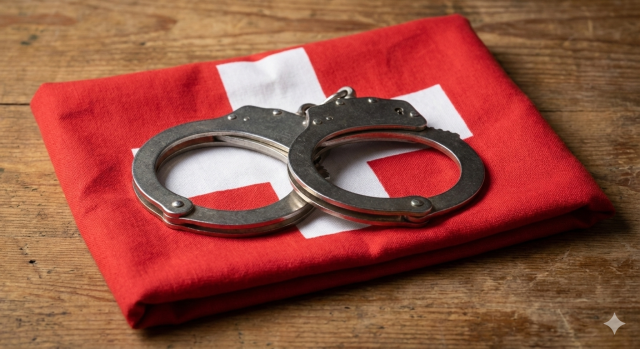 bandiera svizzera e manette #ausländerkriminalität